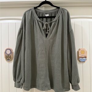 Aerie: Olive Tie-Front Blouse